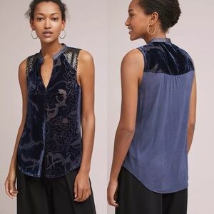 Anthropologie Tiny Ileana velvet burnout navy sleeveless blouse top small